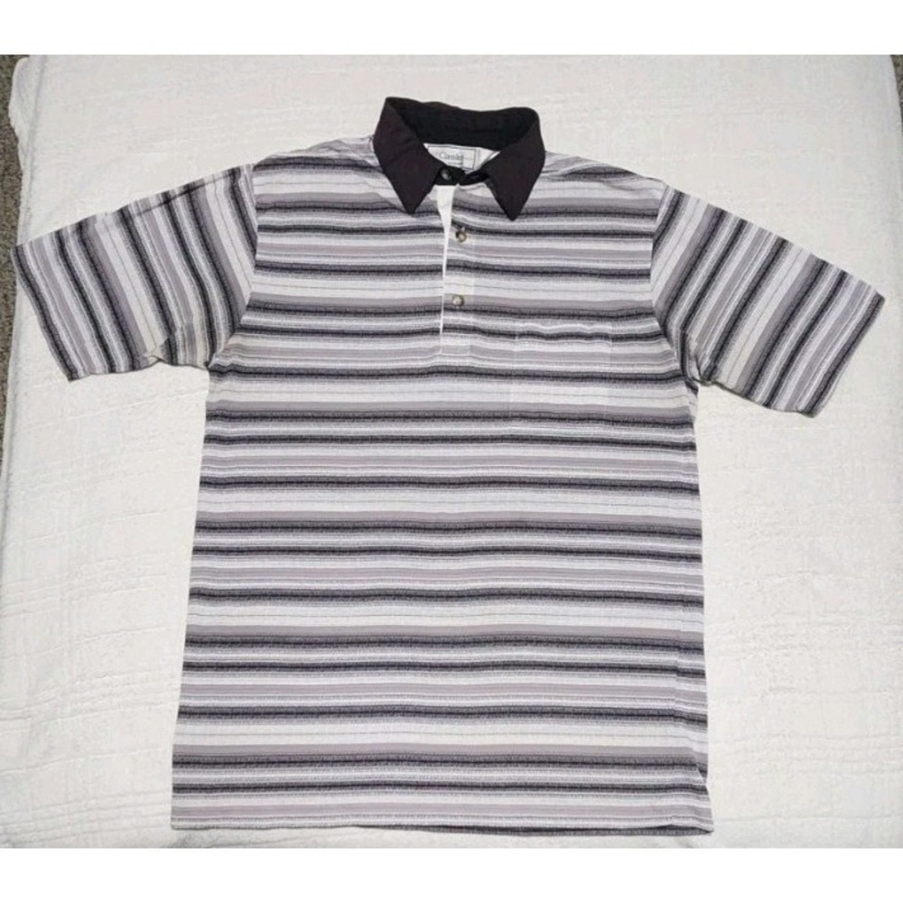 Vintage Classics by Palmland Polo Shirt Mens‎ Medium Striped Short Sleeve Golf